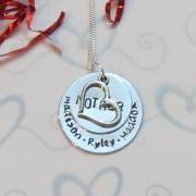 MOTHERS HEART -Hand stamped Necklace - Mothers Necklace-Personalized Jewelry- present gift box