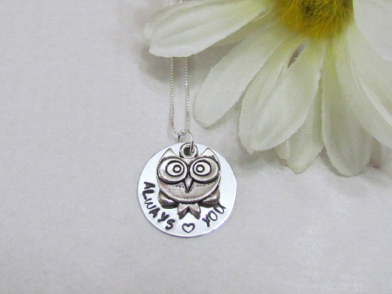 Owl Necklace - Always Love You - Hand Stamped Jewelry - Ready To Ship - Friends - Gift Box