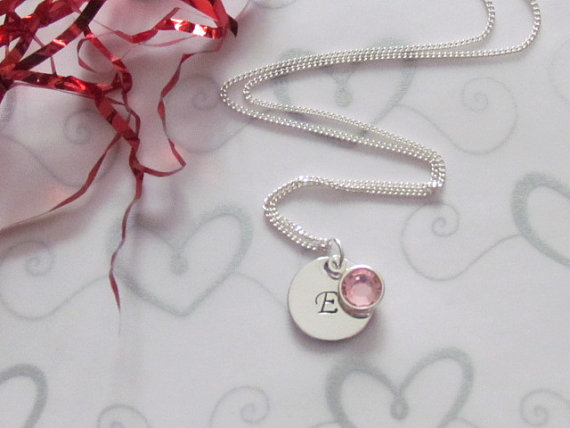 Fancy Initial Necklace - Swarovski Birthstone - Bridesmaid -gift Box Included - Ready To Ship