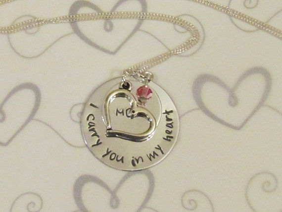 I Carry You In My Heart Necklace - Hand Stamped Jewelry - Remembrance Necklace