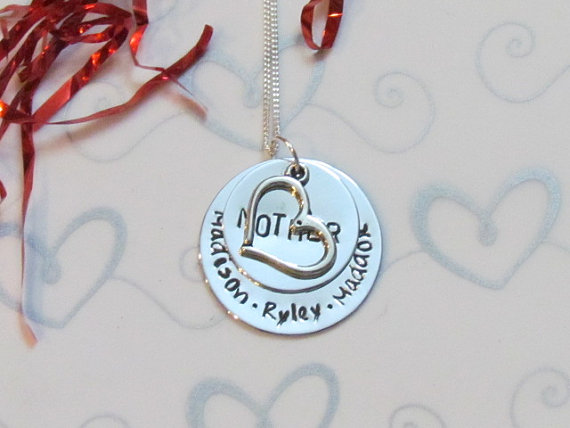 Mothers Heart -hand Stamped Necklace - Mothers Necklace-personalized Jewelry- Present Gift Box