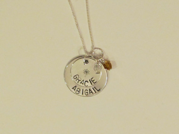 Mothers Necklace - Dandelion Hand Stamped Necklace - Stacked Mommy Necklace- Gift Box Included